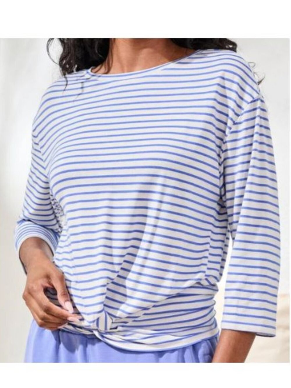NWT TRIBAL JEANS Modal Boat Neck 3/4 Sleeve Top W/Knot BAJA BLUE SZ M NEW $82